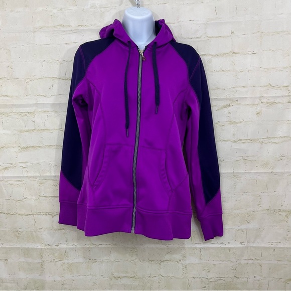 Reebok Purple Color Block Zipper Hooded Fleece Jacket - Picture 1 of 14